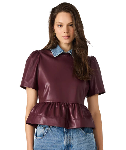 STEVE MADDEN Women Leather Short Sleeve T-Shirt