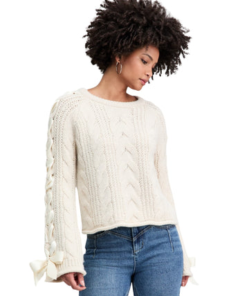 AND NOW THIS Women Satin-Bow-Sleeve Sweater