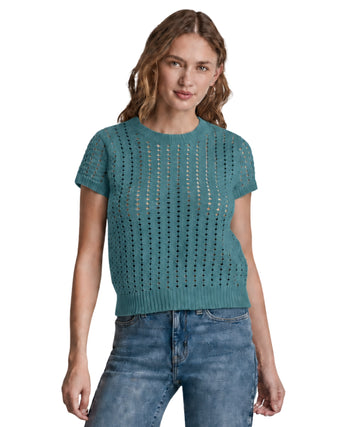 DKNY Women Crochet Short Sleeve T-Shirt