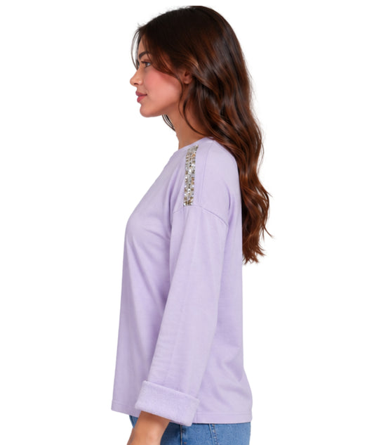 ENCUENTRO Women Designed Cuffs Long Sleeve T-Shirt