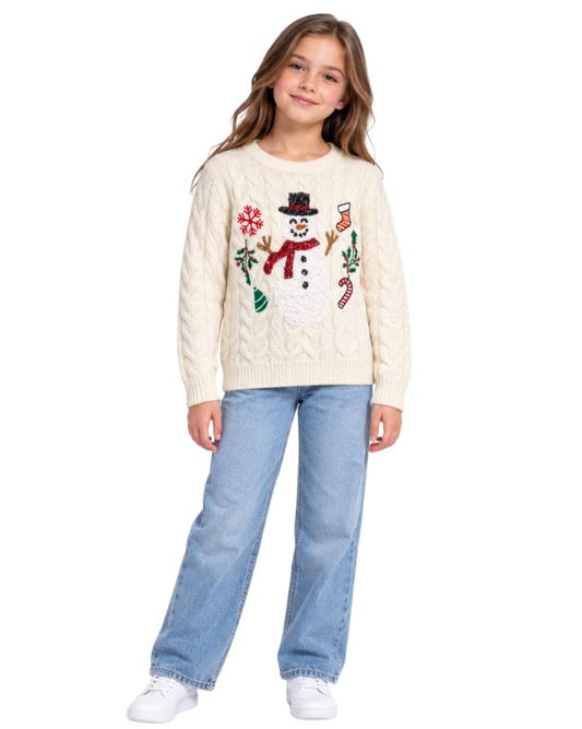VERO MODA Girls Festive Snowman Sweater