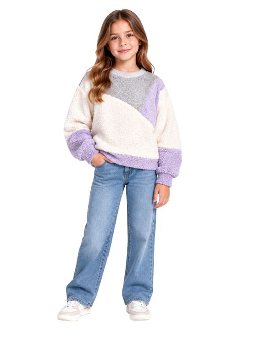 Girls Colorblock Fuzzy Sweater
