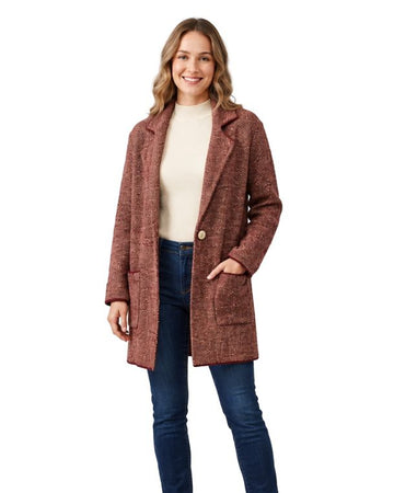 ENCUENTRO Women Soft Textured Bouclé Look Cardigan