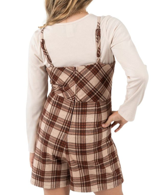 RARE EDITIONS Girls Plaid Overall Romper