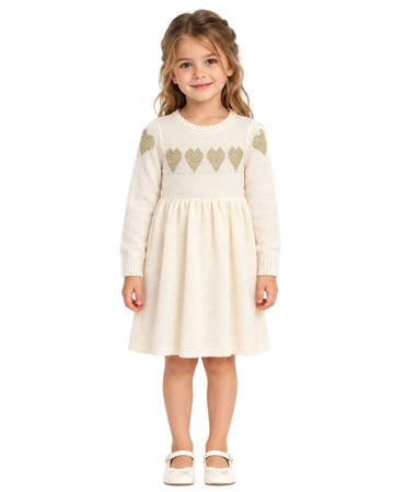 DEREK HEART Girls Gold Glitter Heart Details Dress