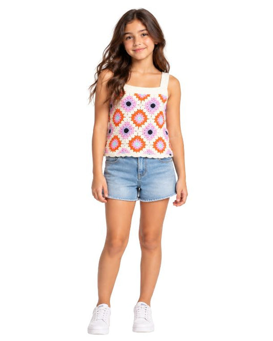 RARE EDITIONS Girls Colorful Crochet Sleeveless Top