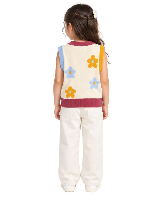 Girls Colorful Floral Knit Vest