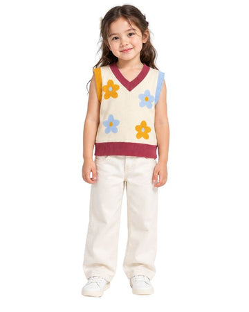 Girls Colorful Floral Knit Vest