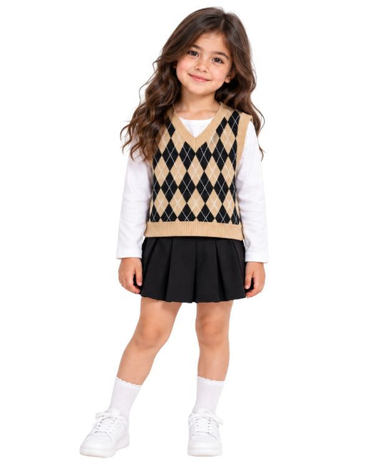 Girls Argyle Diamond Knit Sweater Vest