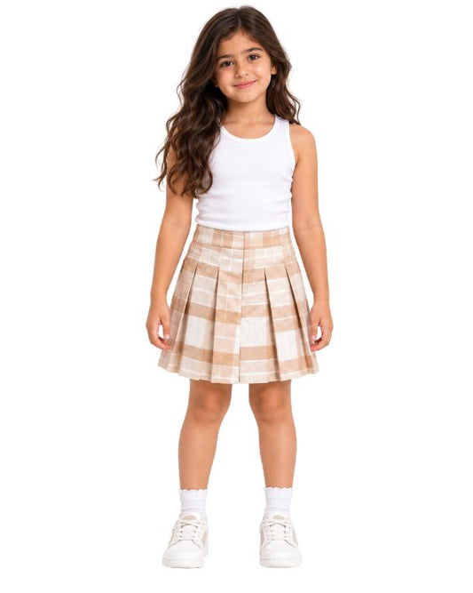 BETWEEN Girls Plaid Pleated Skirt