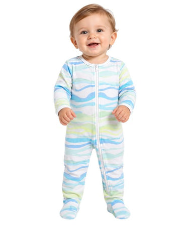 ROCKETS OF AWESOME Baby Boys Pastel Wavy Stripe Pattern Jumpsuit