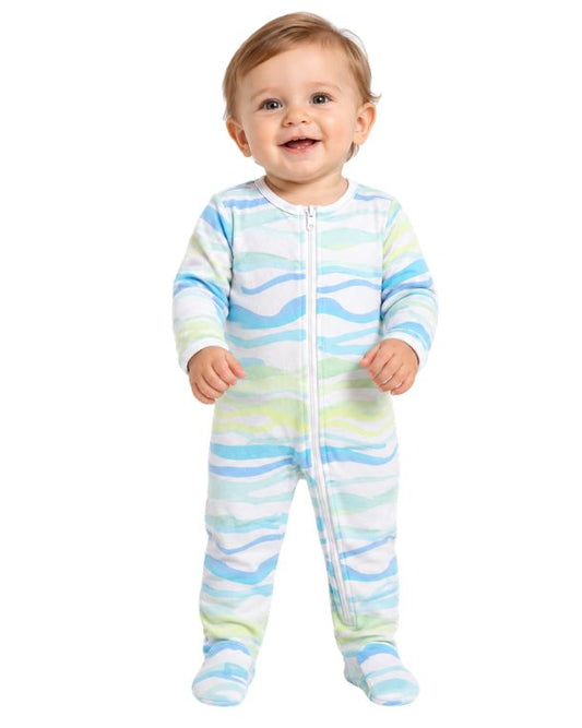 ROCKETS OF AWESOME Baby Boys Pastel Wavy Stripe Pattern Jumpsuit