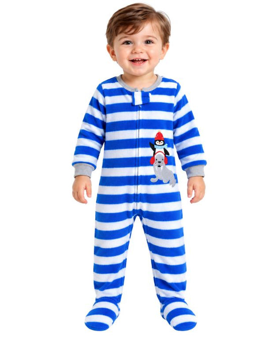 KOALA Baby Boys Cute Penguin And Seal Front Appliqué Overall