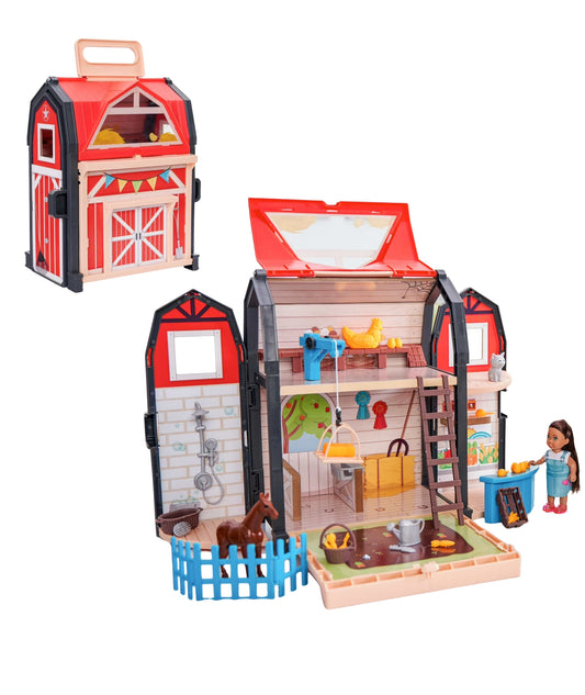 KIDKRAFT TOTE-ABLES Portable Barn Dollhouse with Doll Included Storage 30 Accessories