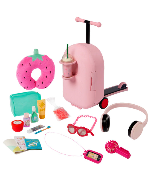 OUR GENERATION Girls  Packed for Adventures Pink Luggage Scooter Suitcase & Accessories Set
