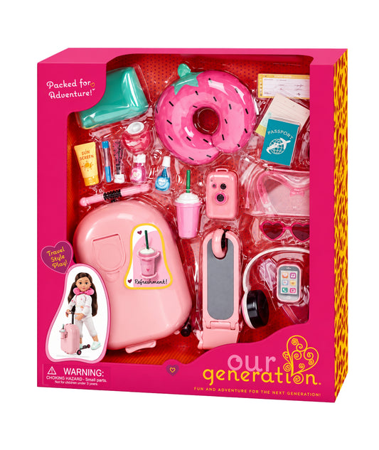 OUR GENERATION Girls  Packed for Adventures Pink Luggage Scooter Suitcase & Accessories Set