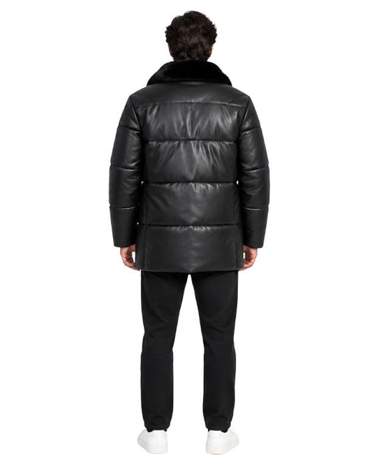 C & A Men Leather Puffer Jacket