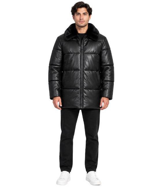C & A Men Leather Puffer Jacket