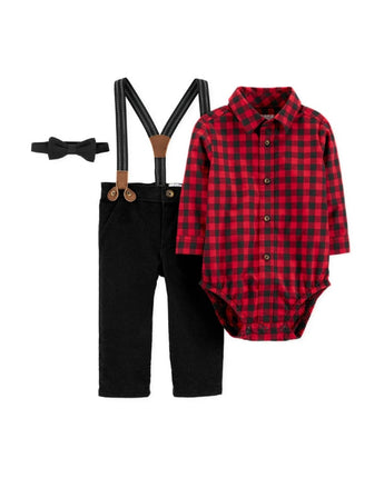 Baby Holiday Plaid Bowtie Top & Bottom Sets 