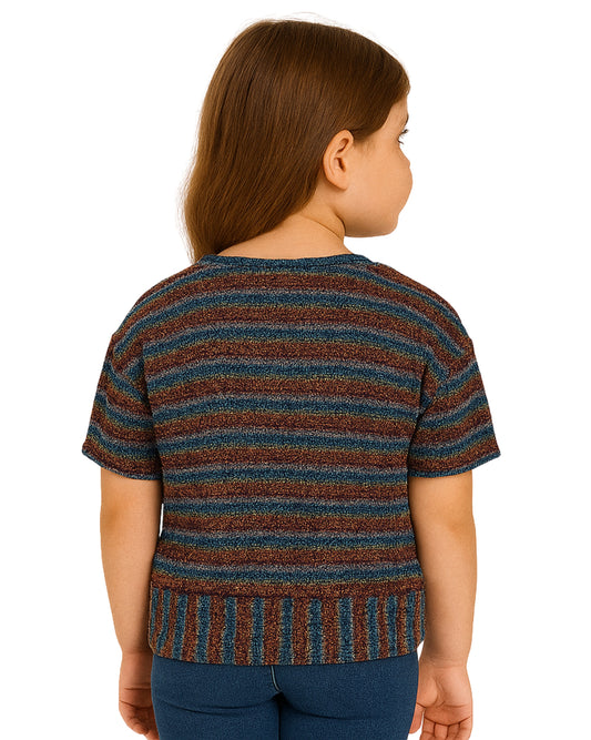 Girls Striped Glitter Tee