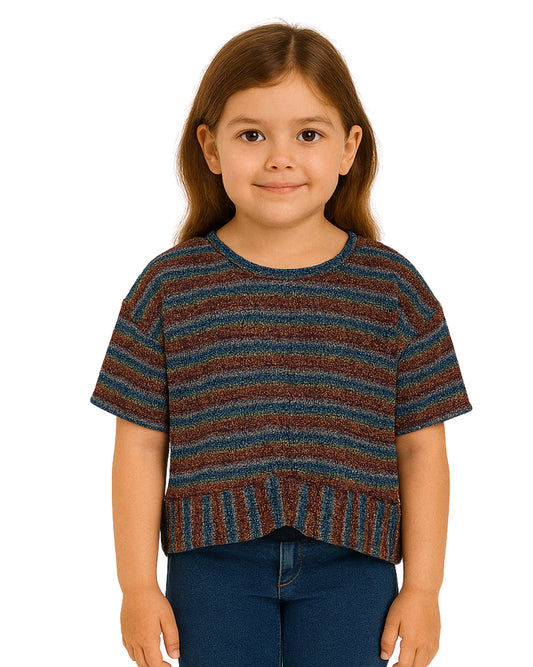Girls Striped Glitter Tee