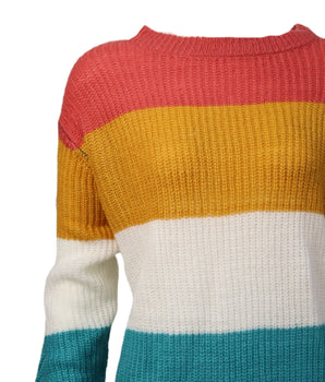 Women Colorbloked Striped Sweater