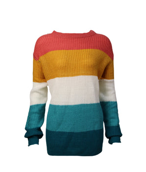 Women Colorbloked Striped Sweater