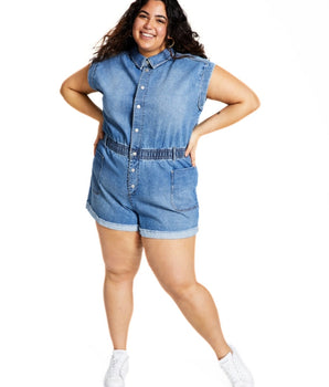 Women Trendy Plus Size Denim Romper