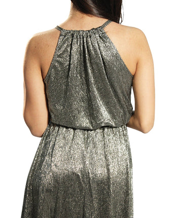 Women Sleeveless Gold Glitter Dress