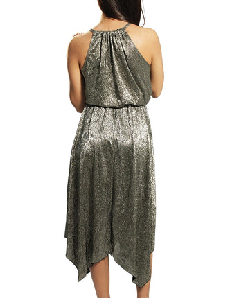 Women Sleeveless Gold Glitter Dress