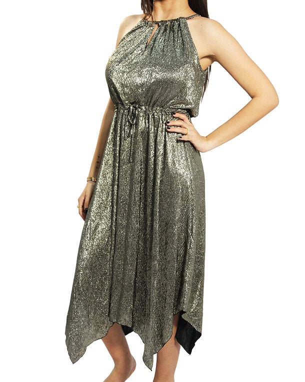 Women Sleeveless Gold Glitter Dress