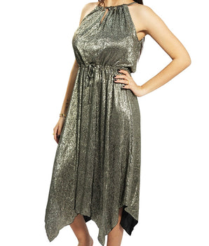 Women Sleeveless Gold Glitter Dress