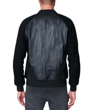 Men Faux Suede and Leather Bomber Jacket