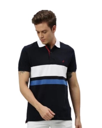 Men Short Sleeve Striped Polo Shirt