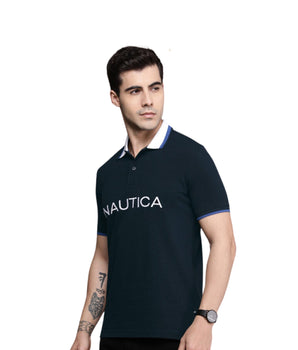 Men Stripe Neck Polo Shirt