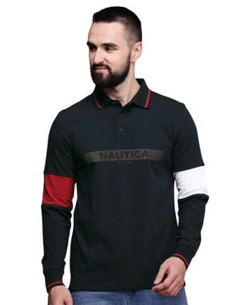 NAUTICA Men Logo Sign Cozy Polo Shirt