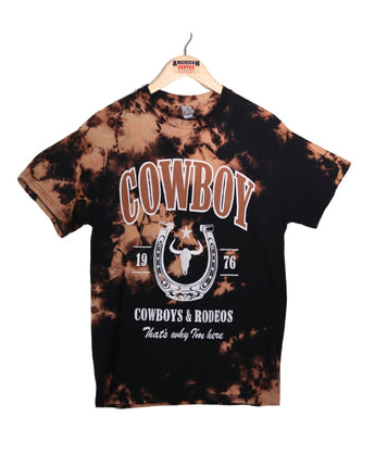 Men Bleach Wash Cowboy Graphic Tee