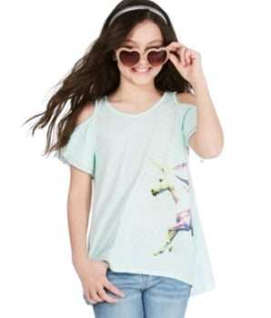 Girls Unicorn Printed Cold ShoulderTop 