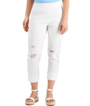 Women Mid Rise Ripped Straight Leg Jeans 