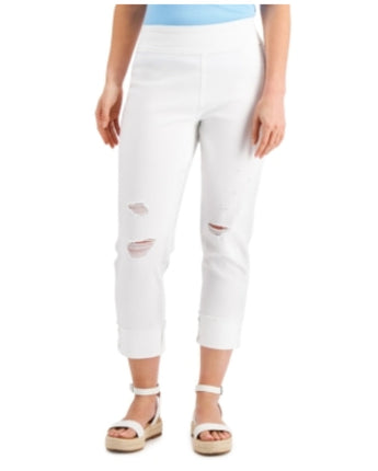 Women Mid Rise Ripped Straight Leg Jeans 