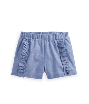 Baby Girls Chambray Ruffle Shorts