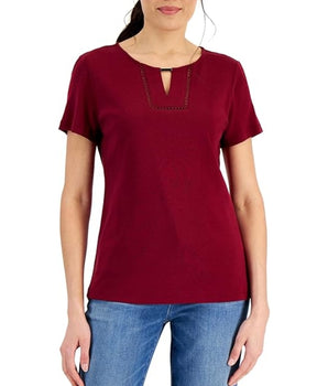 Women Open Trim Keyhole Cutout Top