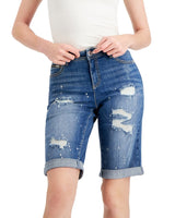 Women Mid Rise Ripped Shorts 