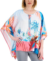 Women Tropical Print Poncho Top