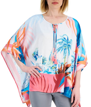 Women Tropical Print Poncho Top