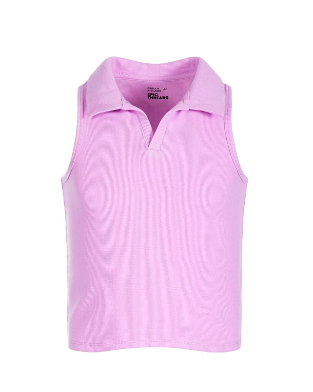 Girls Stella Ribbed Polo Tank