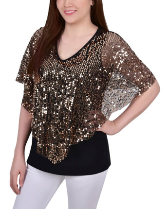 Women Sequined Poncho Pullover Top