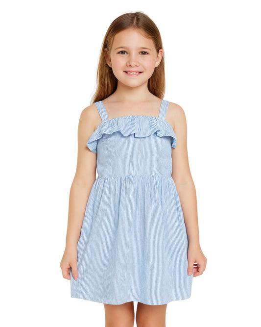 Girls Seersucker Ruffled Dress