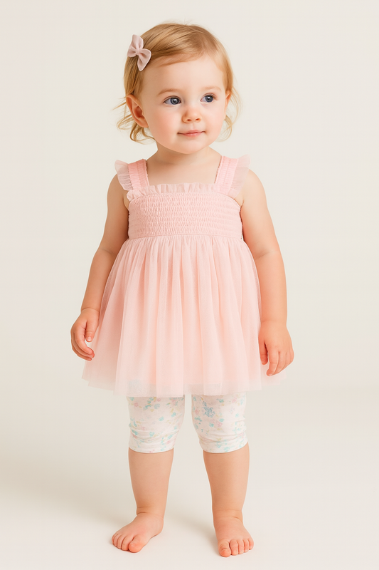 FIRST IMPRESSIONS Baby Tulle Overlay Tunic Girl Set 2 Pcs